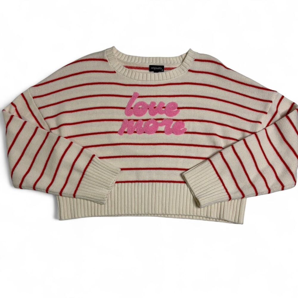 Like NEW! The Ordinary Women's Cream and Red Cropped Jumper | Love More | Large